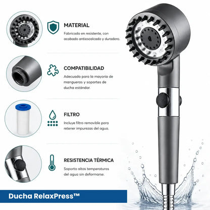Ducha RelaxPress™ · Masaje Full Presión · El Relajo que tu cuerpo merece