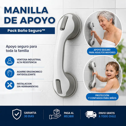 Pack Baño Seguro™ · 2 Duchas SPA + 1 Manilla de Seguridad + 1 Tapete Antideslizante