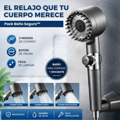 Pack Baño Seguro™ · 2 Duchas SPA + 1 Manilla de Seguridad + 1 Tapete Antideslizante