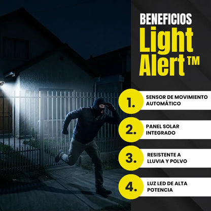LightAlert™ · Foco Solar Disuasivo · Tu familia no puede vivir con miedo!