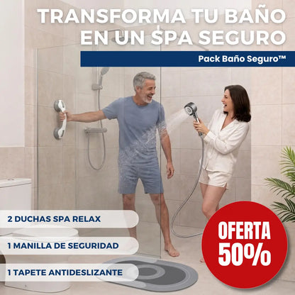 Pack Baño Seguro™ · 2 Duchas SPA + 1 Manilla de Seguridad + 1 Tapete Antideslizante
