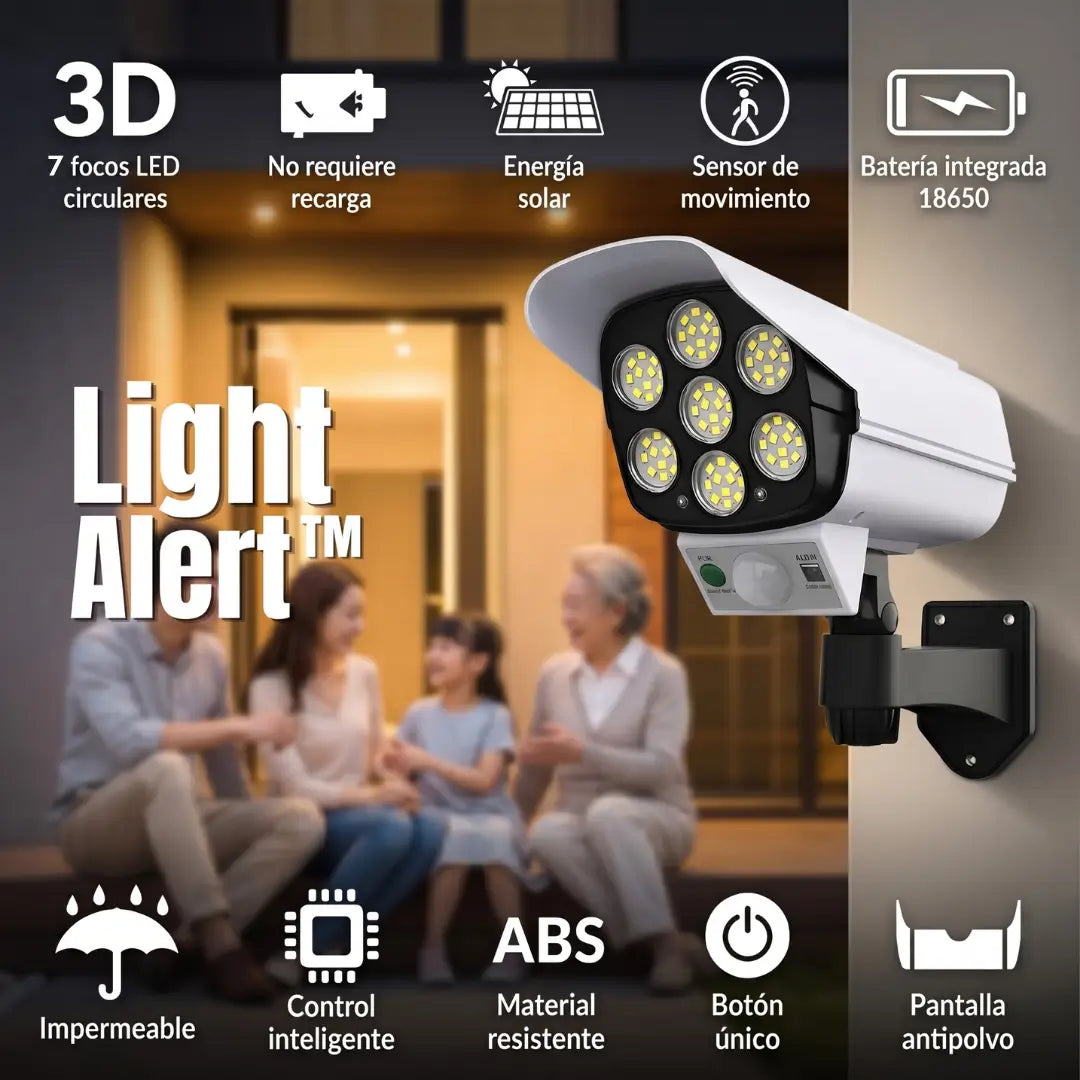 LightAlert™ · Foco Solar Disuasivo · Tu familia no puede vivir con miedo!