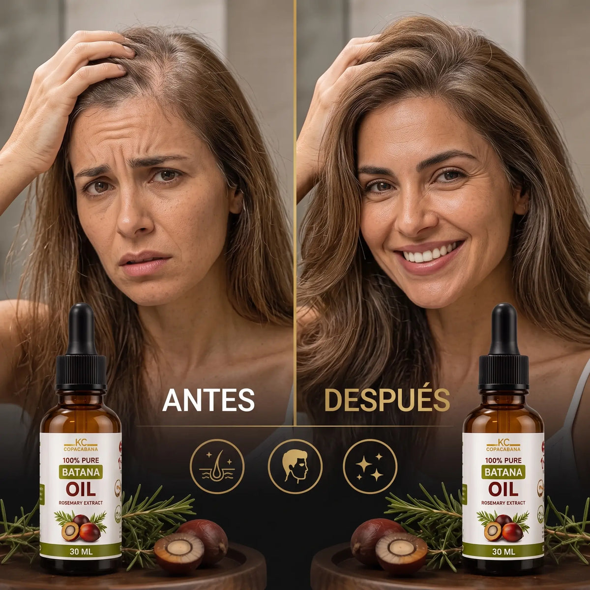 BatanaCapilar™ · Aceite Anticaída · Vuelve a mostrar tu cabello
