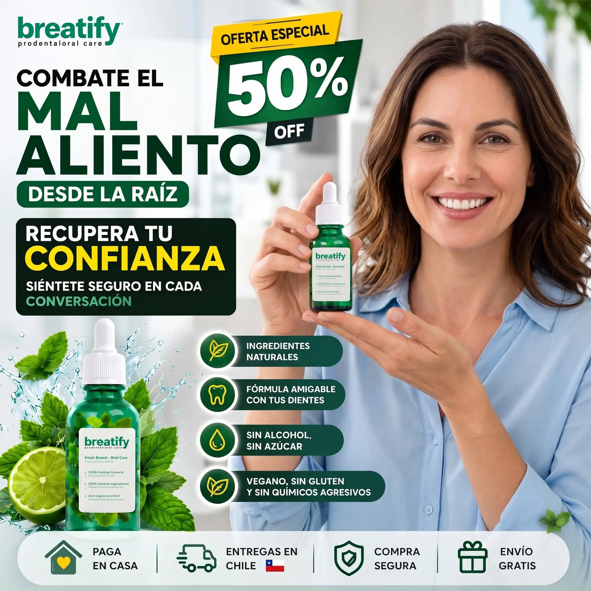 BreatifyPRO™ · Gotas para el mal aliento · Ríe sin vergüenza