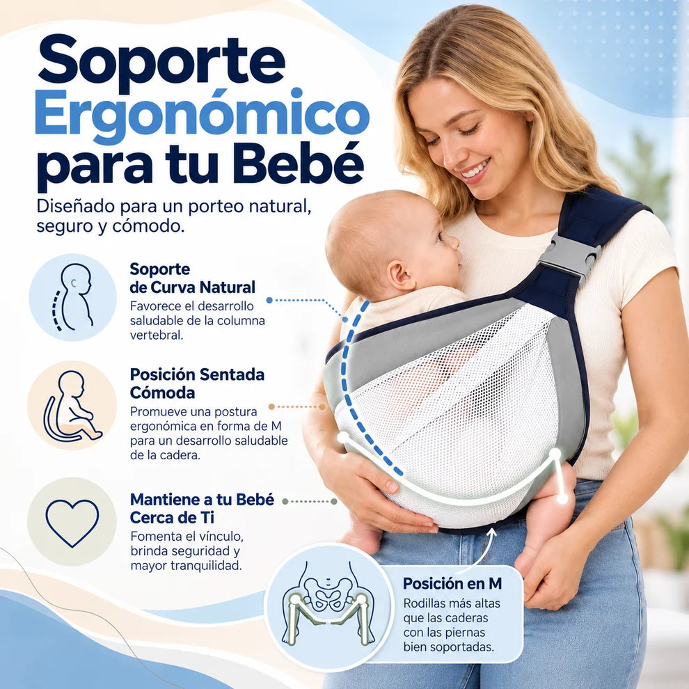 LlévameContigo™ · Portabebé Ajustable · Cárgalo con menos esfuerzo
