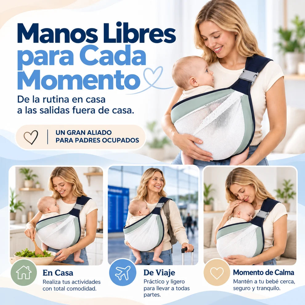 LlévameContigo™ · Portabebé Ajustable · Cárgalo con menos esfuerzo