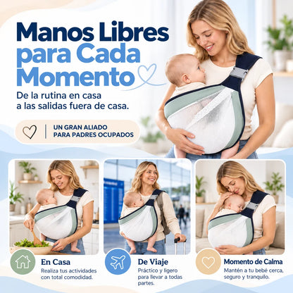 LlévameContigo™ · Portabebé Ajustable · Cárgalo con menos esfuerzo