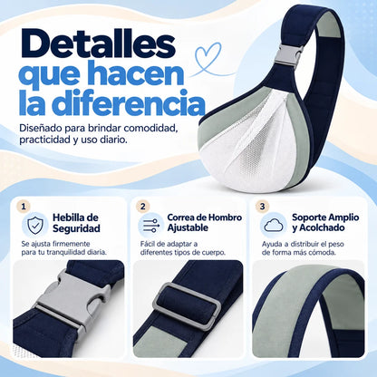 LlévameContigo™ · Portabebé Ajustable · Cárgalo con menos esfuerzo