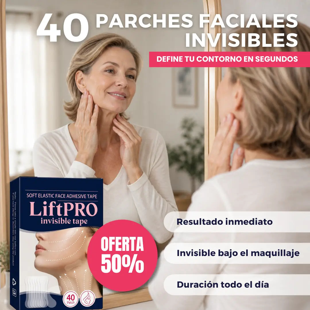 LiftPRO™ 40 Parches Faciales Invisibles · Define tu contorno en segundos