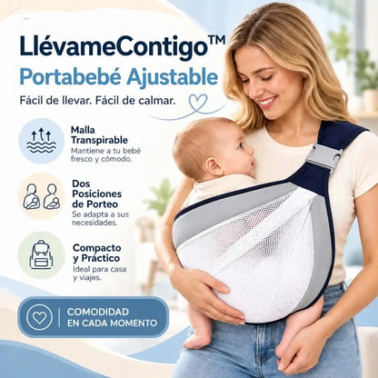 LlévameContigo™ · Portabebé Ajustable · Cárgalo con menos esfuerzo